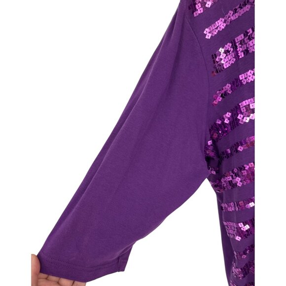 Quacker Factory Purple Sequin Striped 3/4 Sleeve Cotton Top Womens Plus Size 2X - Picture 3 of 8
